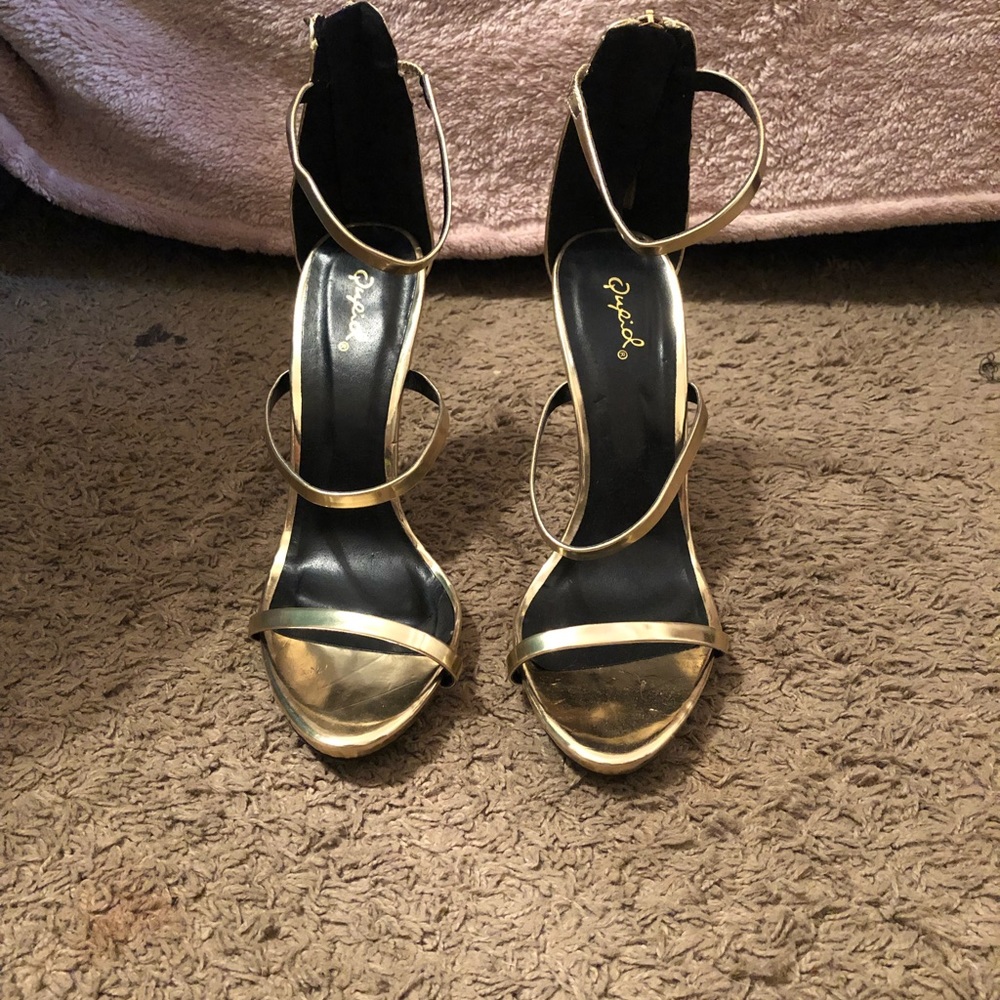 Gold 3 Strap Ankle Heels